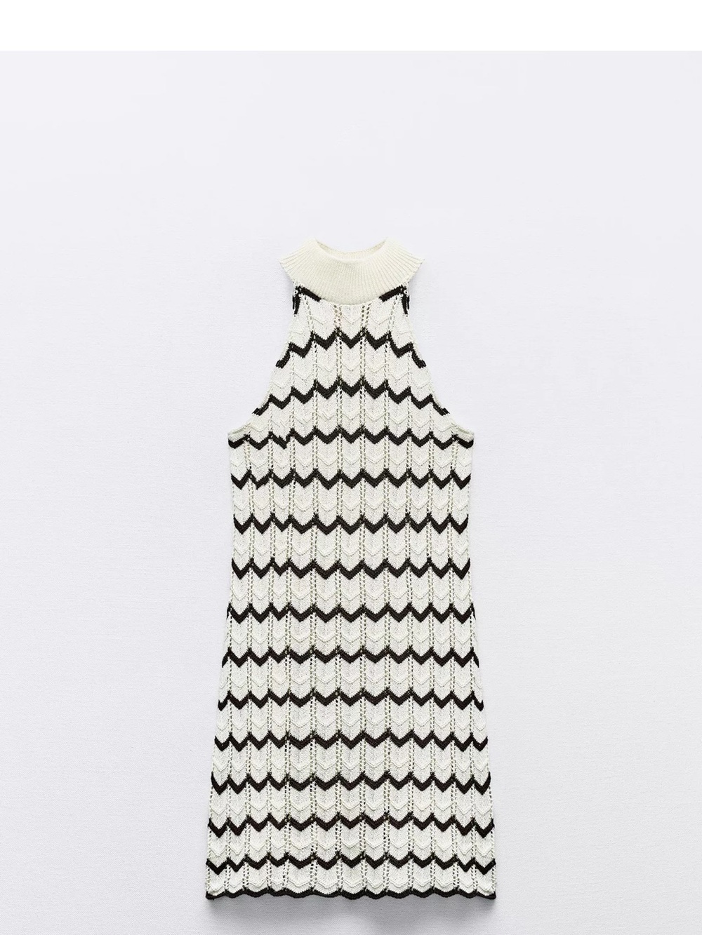 Zara Cream and Black Chevron Sleeveless Knit Dress